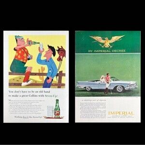 *2 ADS 1959 7-Up/Imperial Print Ad Seven-Up Soda Ranch/Chrysler Car Auto VINTAGE